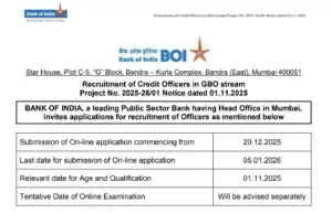 Bank of India Credit Officer Recruitment 2025 Notification PDF